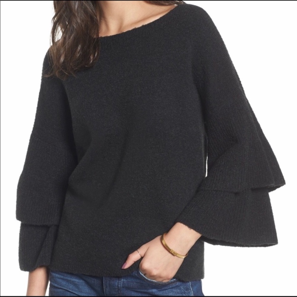 Madewell Black Tier Sleeve Pullover Sweater Top